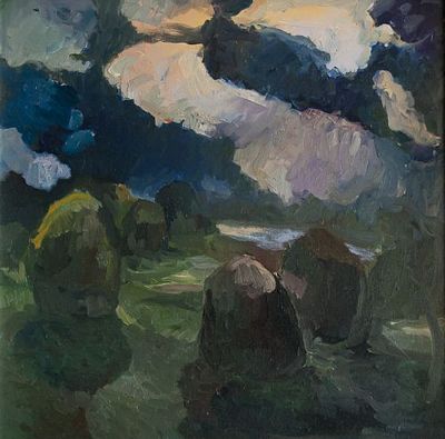 OOGST BIJ NACHT olieverf / linnen 50x50 cm 2003