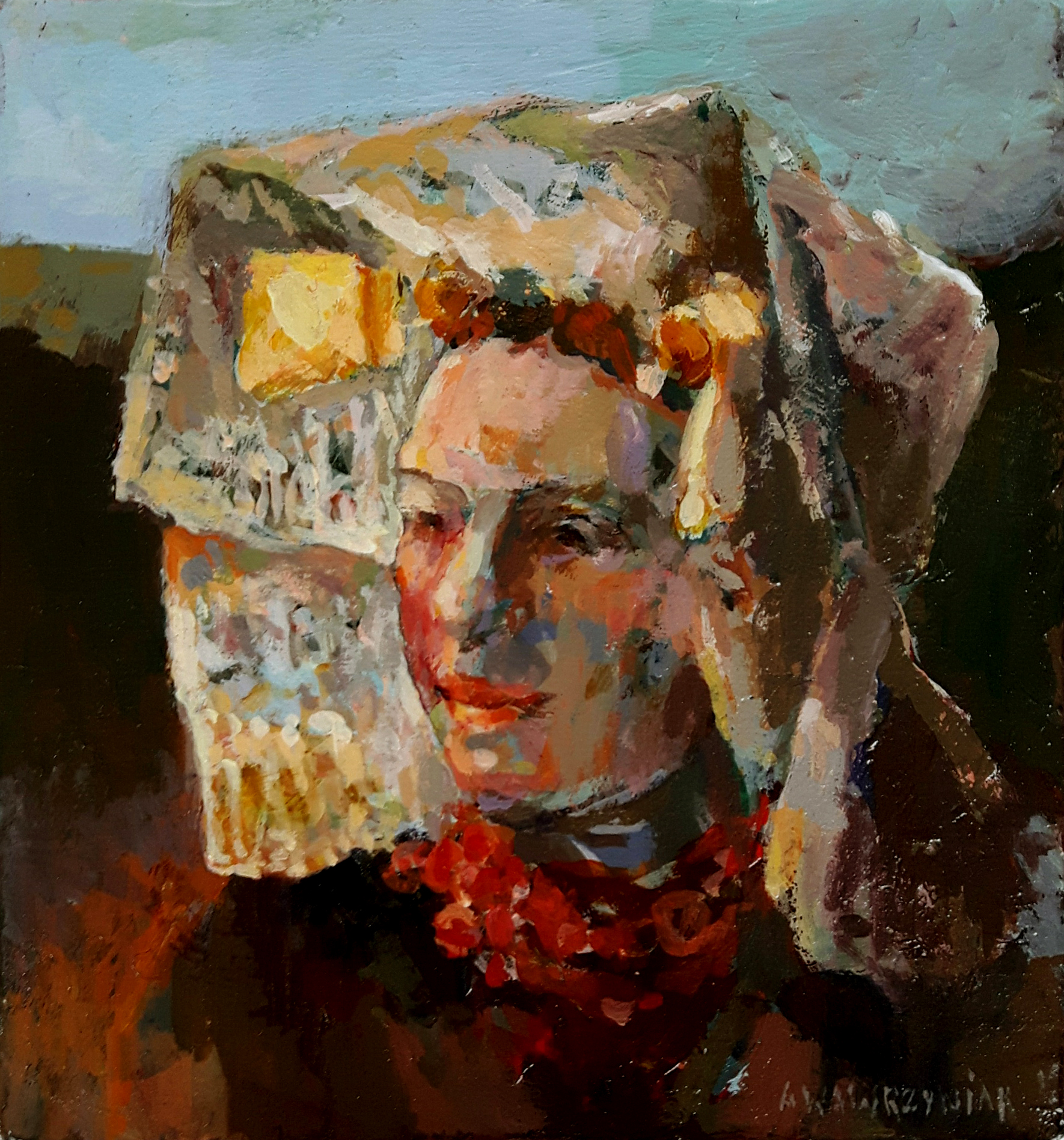 PORTRET IN KLEDERDRACHT (2) Acryl op paneel  14X15 cm 2017